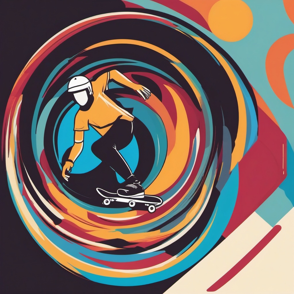 Skatepark Skateboarding Bowl Clipart - A skateboarder riding a skateboard bowl in a skatepark.  color vector clipart, minimal style