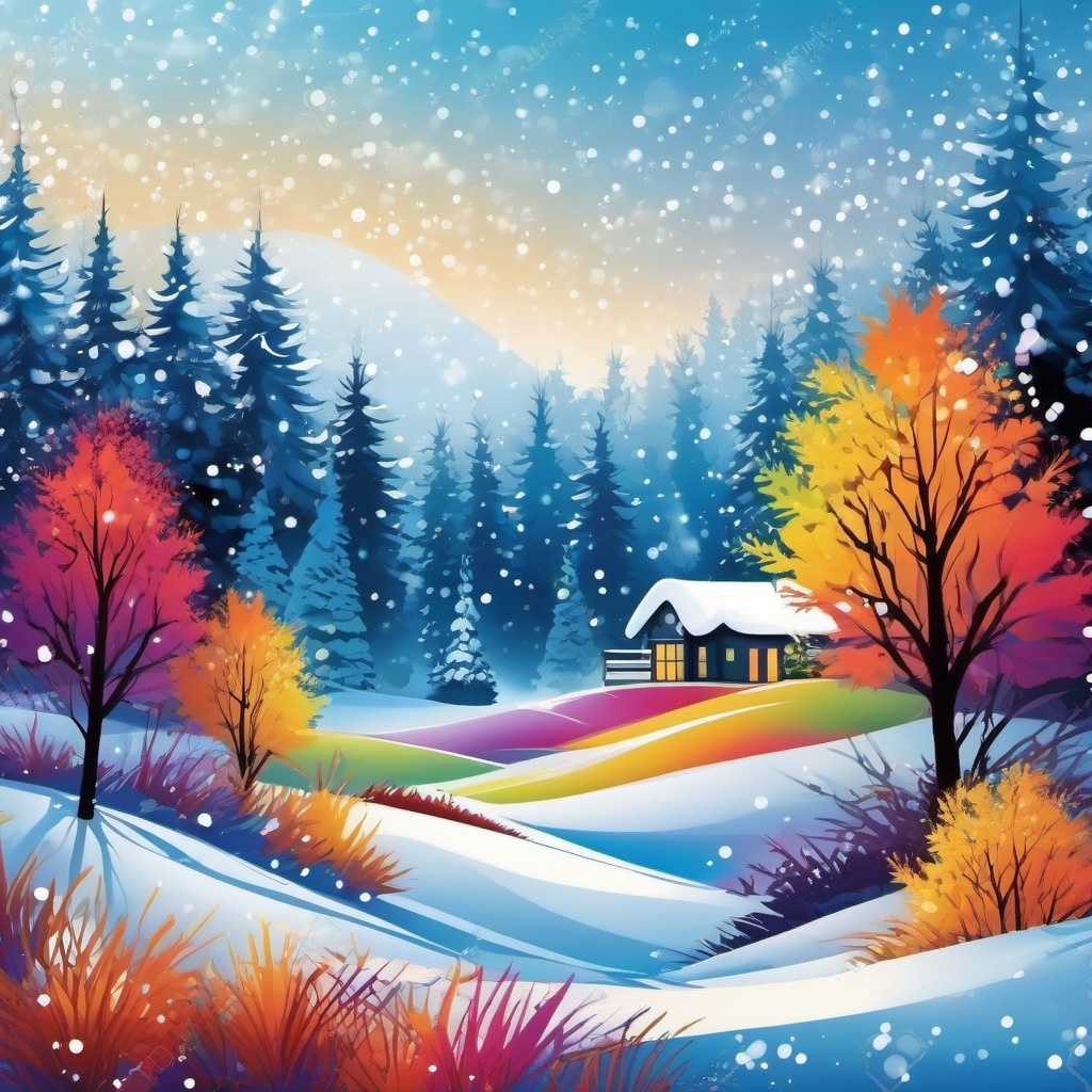 Winter Background - Snow-Covered Winter Wonderland wallpaper splash art, vibrant colors, intricate patterns