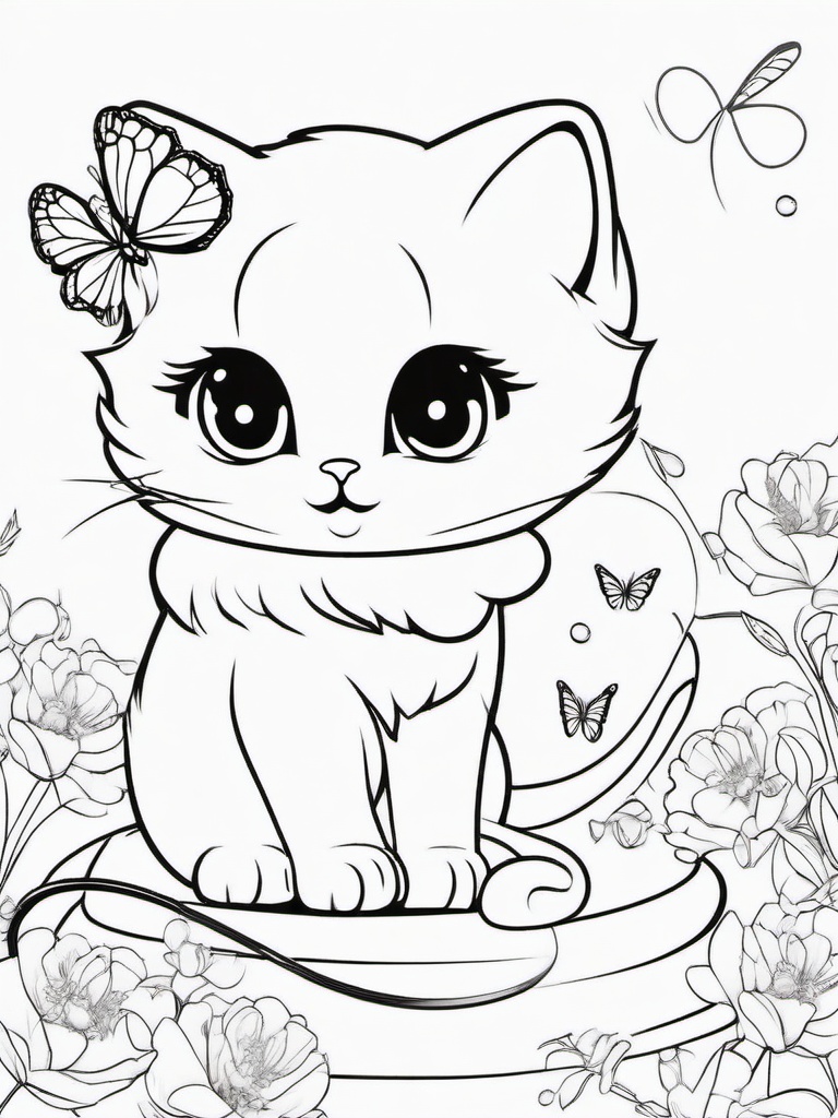 Kitty with a Butterfly Wand Coloring Pages - Magical Kitten Waving a Butterfly Wand  minimal black outline printable sheet, coloring page