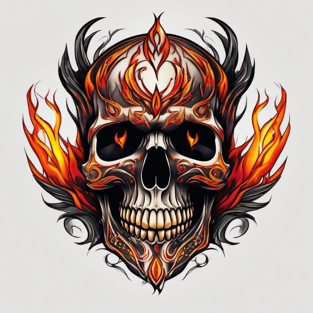 skull fire tattoo  simple color tattoo,white background