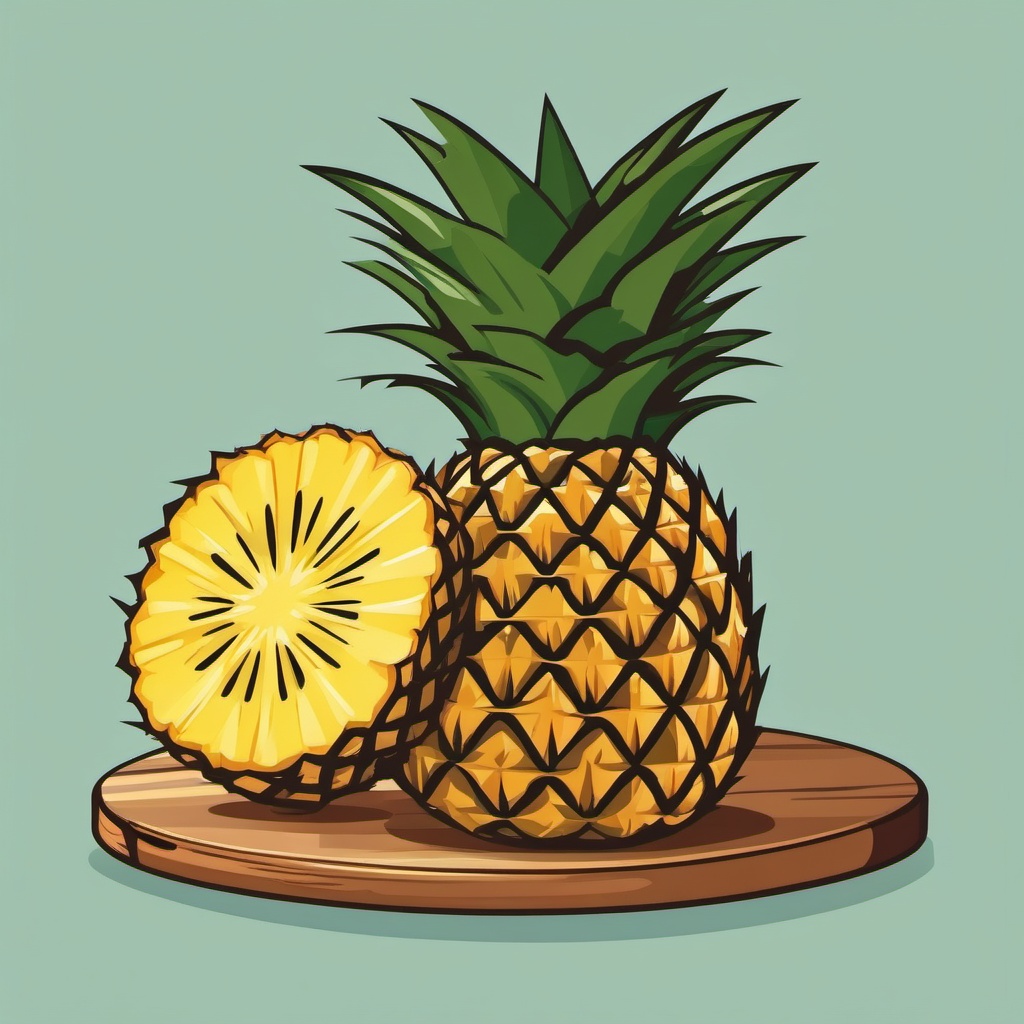 Pineapple on Cutting Board Clipart - A pineapple on a wooden cutting board.  color vector clipart, minimal style