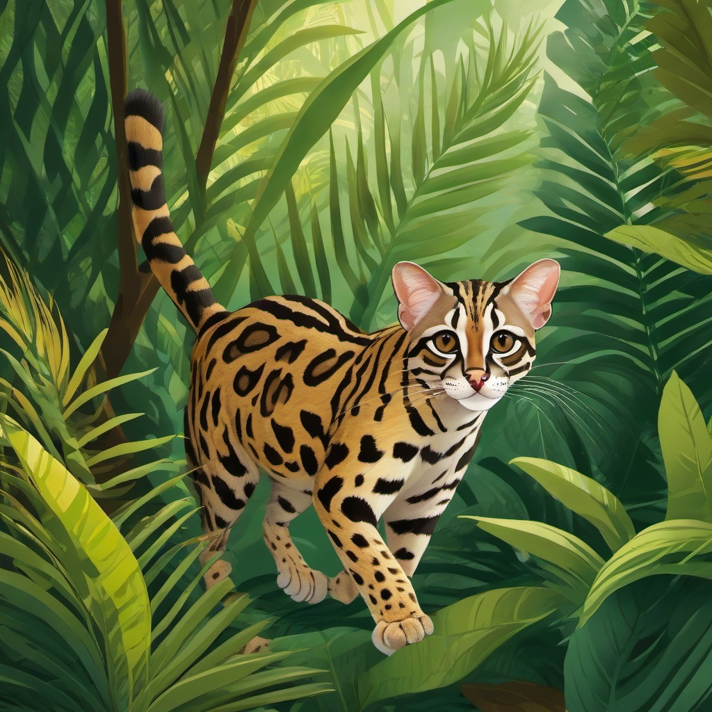 Margay cartoon - Margay moving gracefully through the jungle  