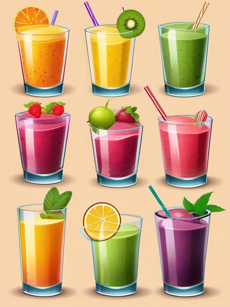 Fruit clipart - fruit smoothies in colorful glasses  