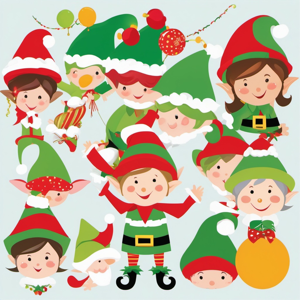 Elf Clip Art,Decorating a festive holiday crafts book  simple, 2d flat