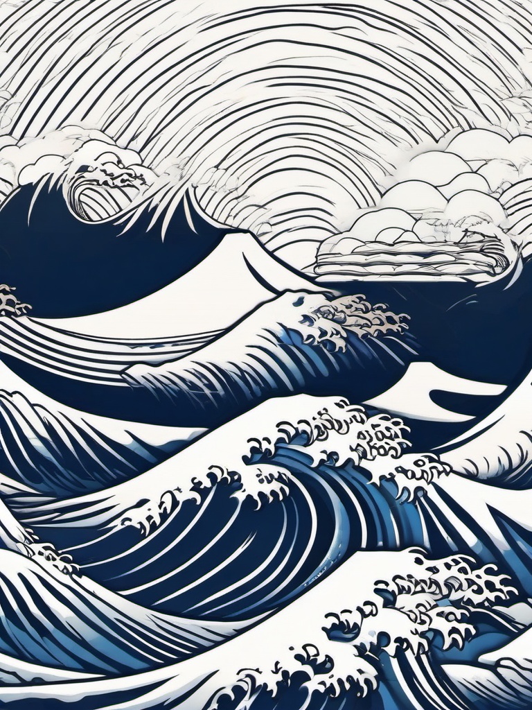 The Great Wave of Kanagawa Tattoo - Pay homage to Hokusai's masterpiece with a tattoo featuring the iconic Great Wave of Kanagawa.  simple vector color tattoo,minimal,white background