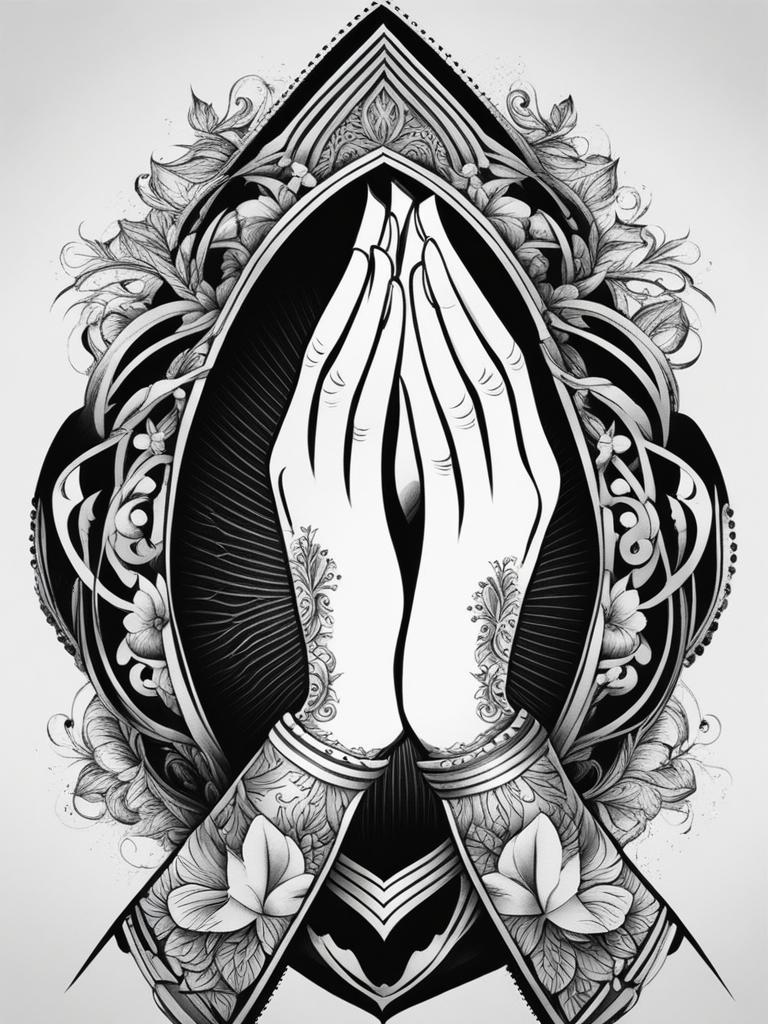 praying hands tattoo black and white design 