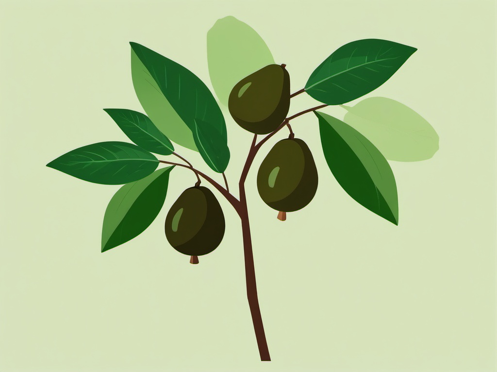 Avocado Tree Branch Clipart - A branch of an avocado tree with avocados.  color vector clipart, minimal style