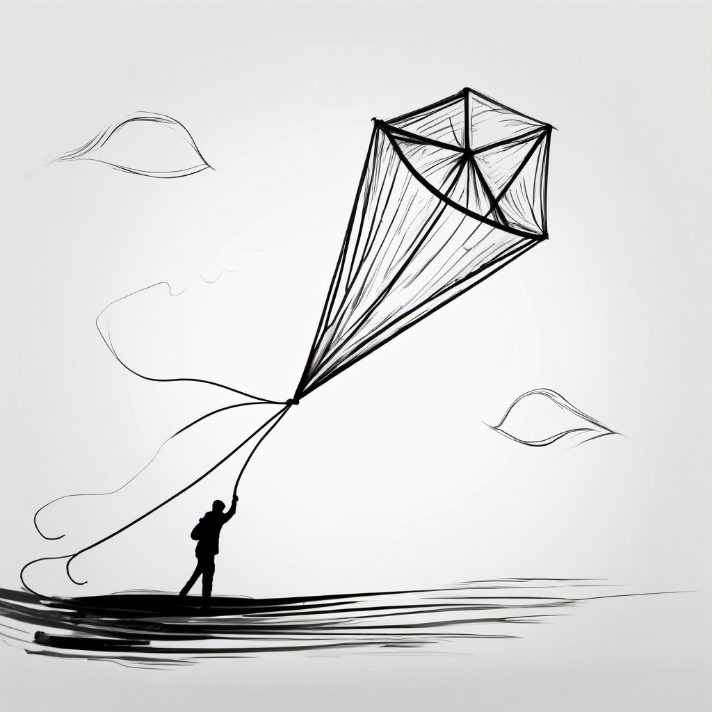 drawing of flying kite  minimal rough scribbles,doodles,black and white