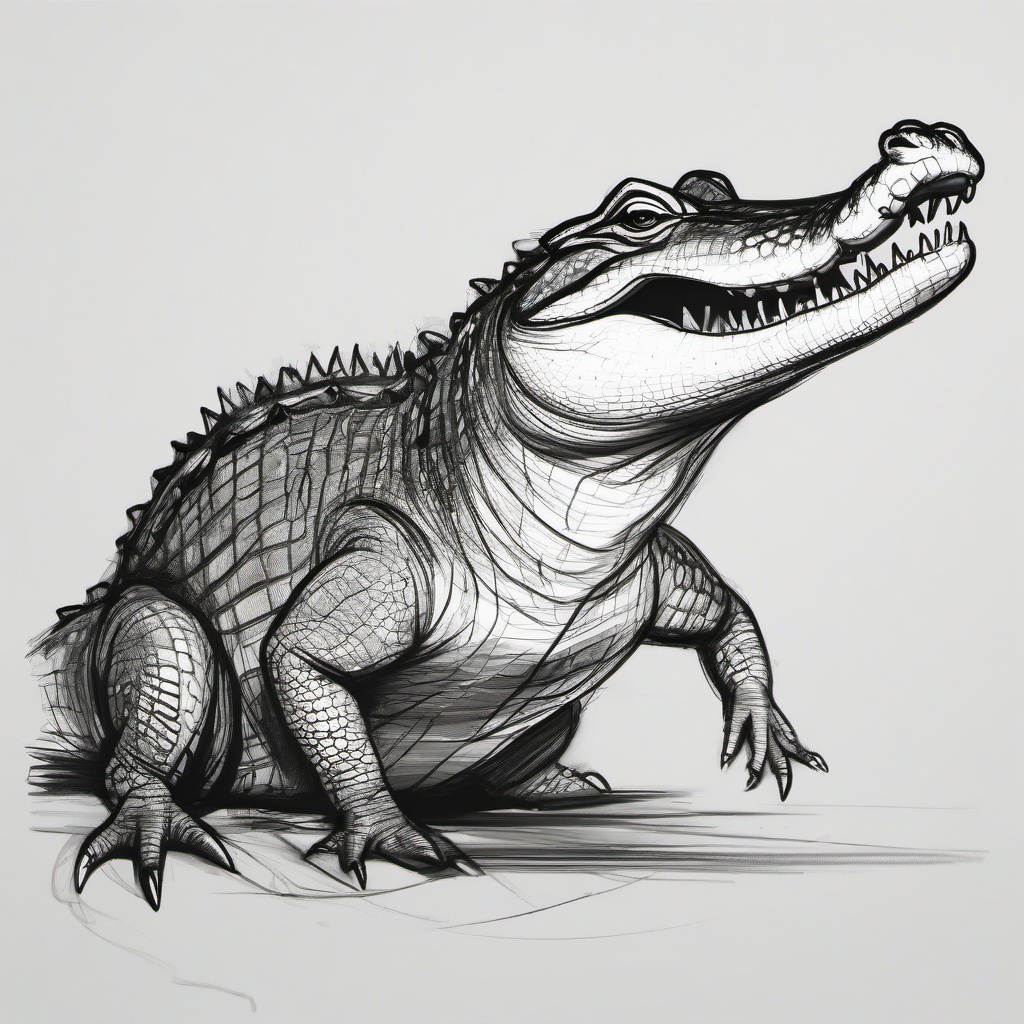 sketch of a crocodile  minimal rough sketch scribbles,doodles,black and white