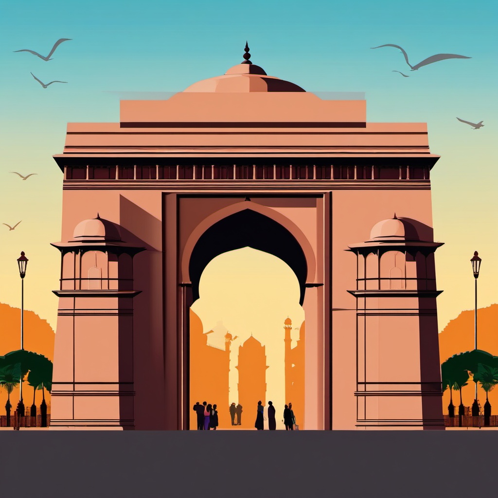 New Delhi clipart - India Gate and Jama Masjid in India,  color vector clipart