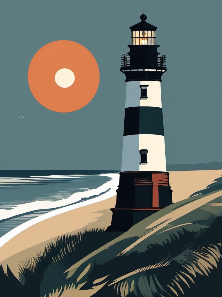 Cape Hatteras Lighthouse sticker- Iconic lighthouse on the Outer Banks of North Carolina, , sticker vector art, minimalist design