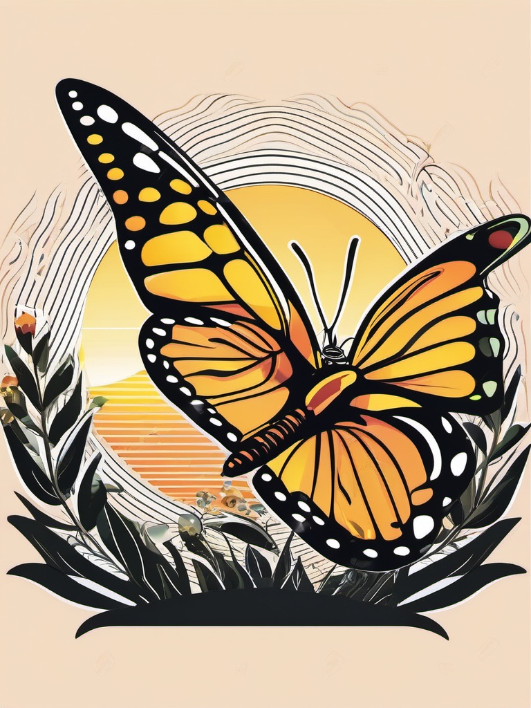 Butterfly in the Sun clipart - Butterfly basking in the sun, ,vector color clipart,minimal