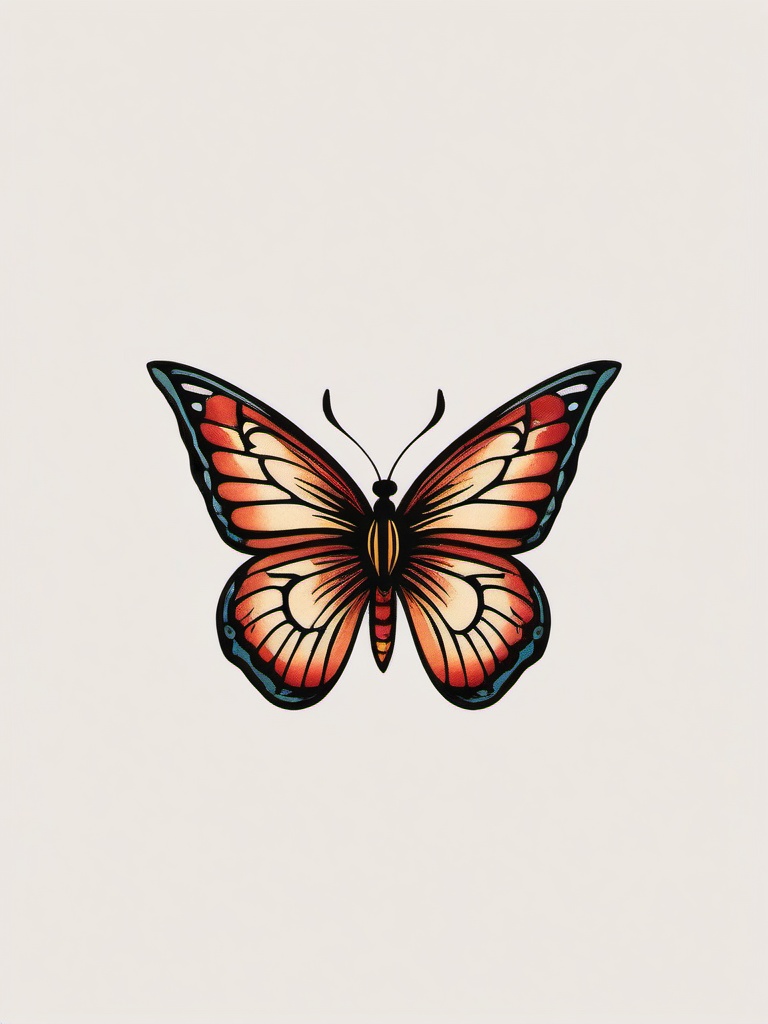 sailor jerry butterfly  simple color tattoo, minimal, white background