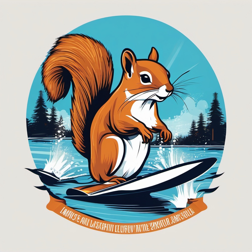 Quirky Squirrel - Illustrate a squirrel performing a synchronized water skiing show on a lake. ,t shirt vector design