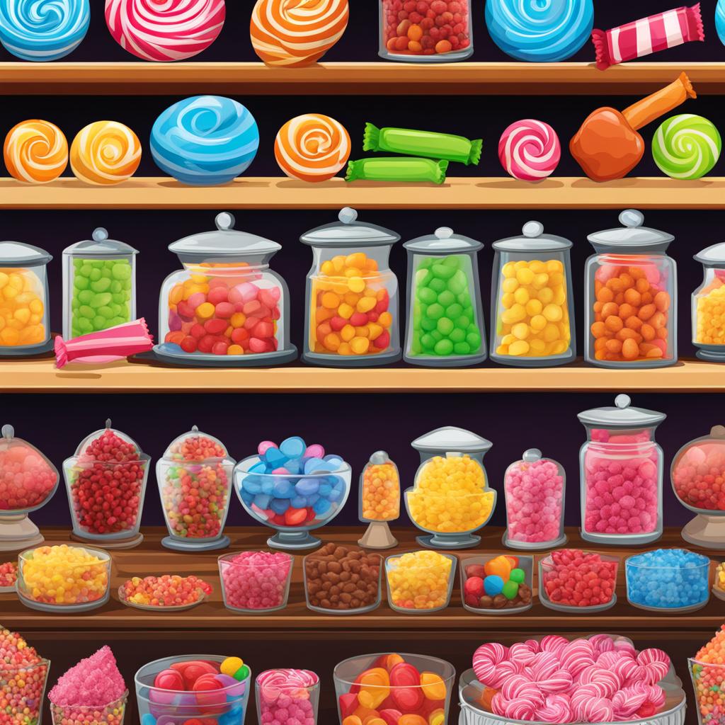 candy clipart: displayed in a colorful candy store. 