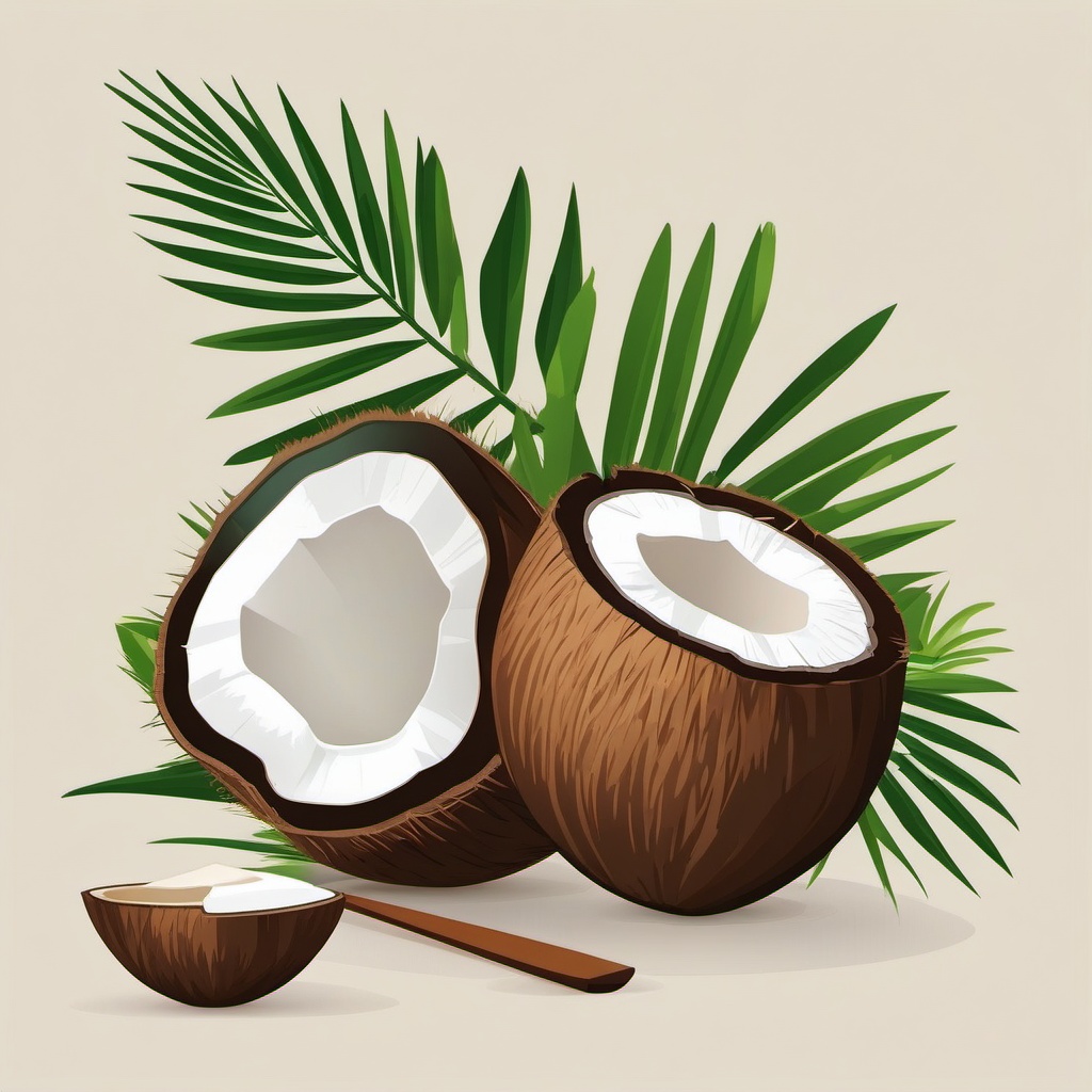 Coconut and Coconut Pieces Clipart - Coconut and pieces of coconut.  color vector clipart, minimal style