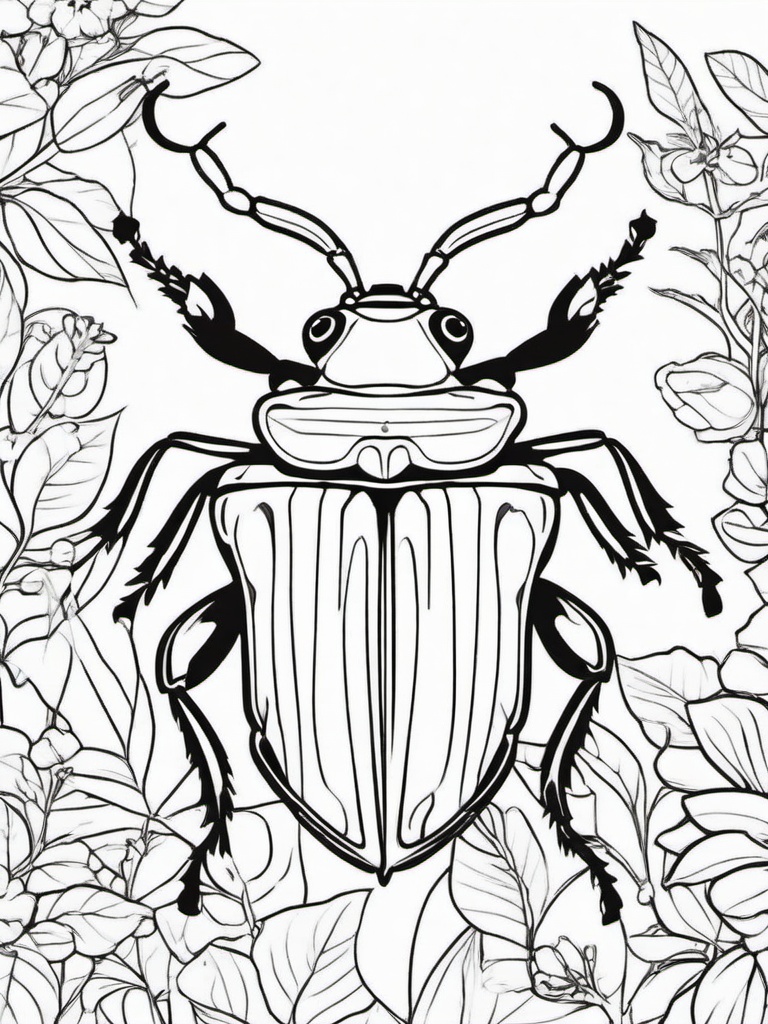 Bug Coloring Pages - Colorful beetle exploring the garden  simple coloring pages