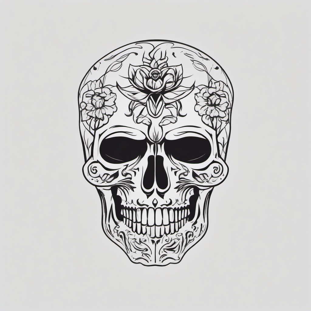 Death Head Tattoo - Tattoo featuring a death head motif.  simple vector tattoo,minimalist,white background