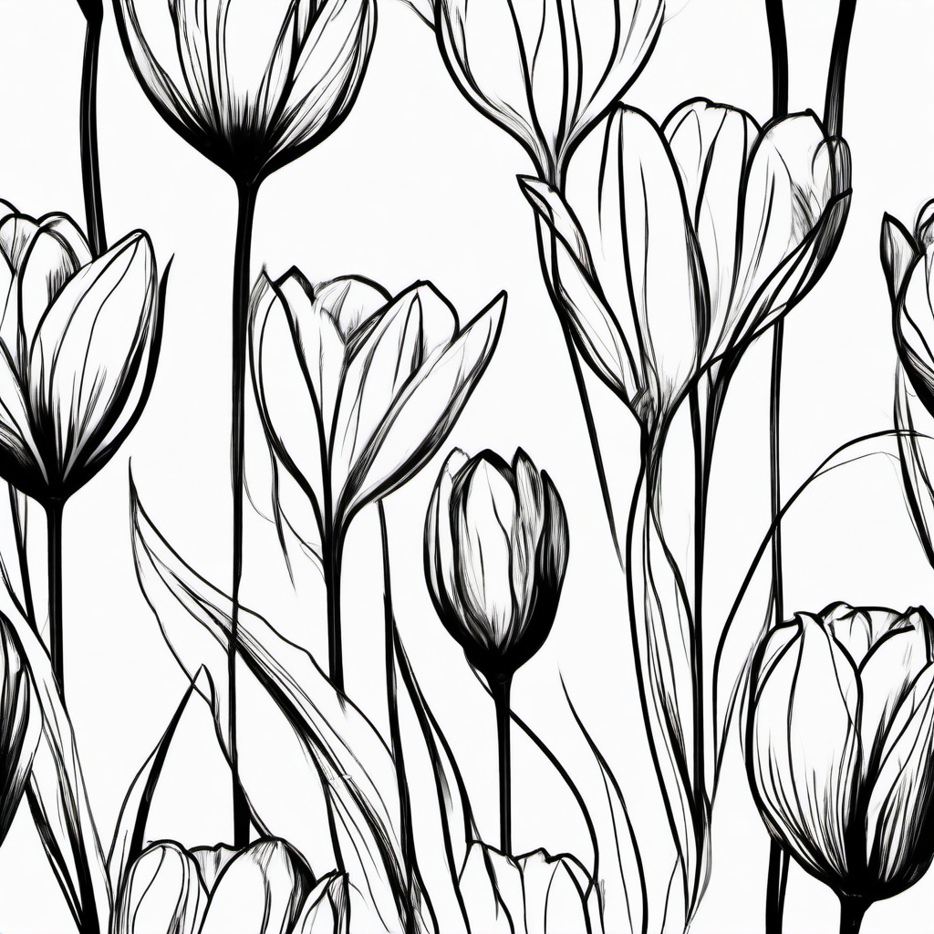 drawing of tulips blooming  minimal rough sketch scribbles,doodles,black and white