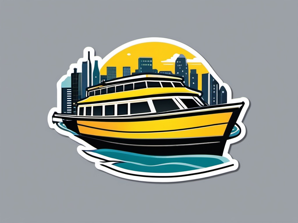 Water Taxi Sticker - Urban waterfront transit, ,vector color sticker art,minimal