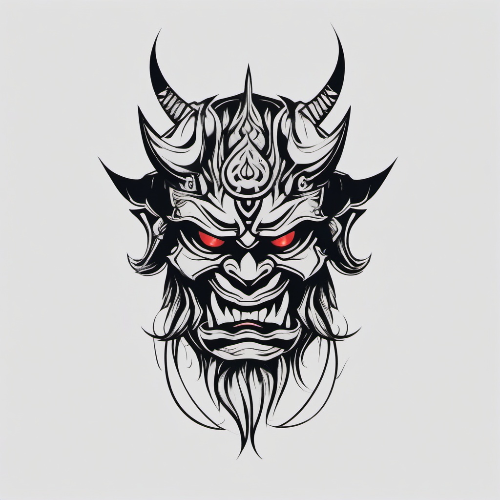 Minimalist Oni Tattoo - Simplified and minimalistic design featuring the fearsome Oni.  simple color tattoo,white background,minimal