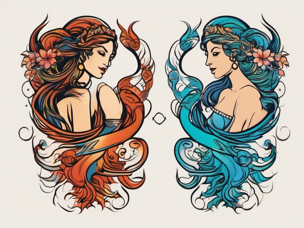 aquarius and aries tattoo  simple vector color tattoo