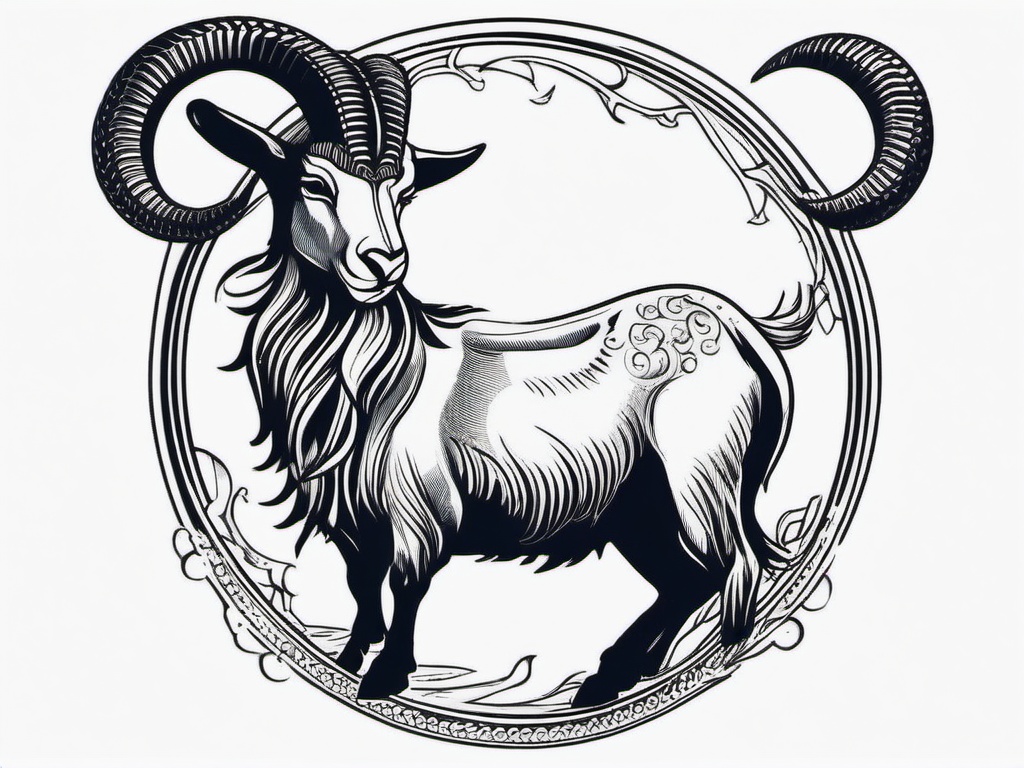 Sea Goat Capricorn Tattoo - A tattoo featuring a sea goat design specifically for Capricorn individuals.  simple color tattoo design,white background