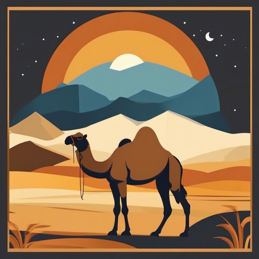 Camel Clip Art - A resilient camel in the desert,  color vector clipart, minimal style