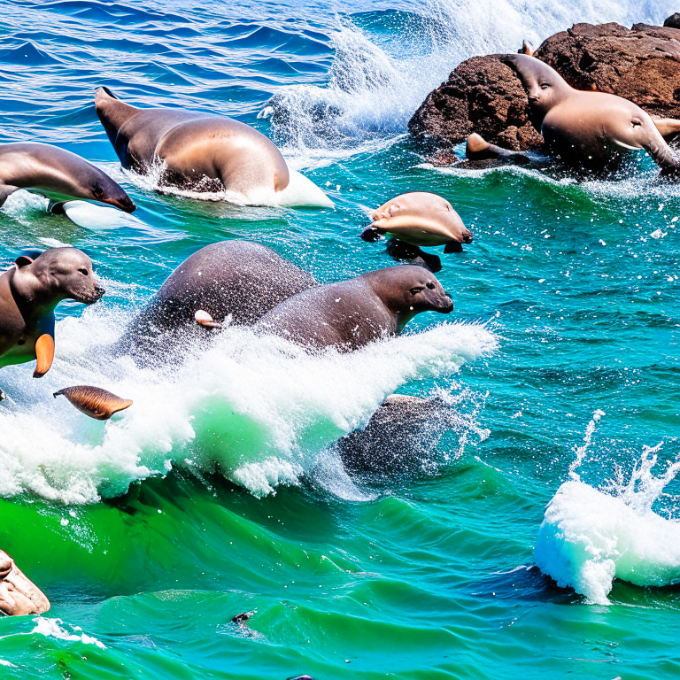 seals forming a 'slide and belly flop contest,' creating a hilarious splash show. 