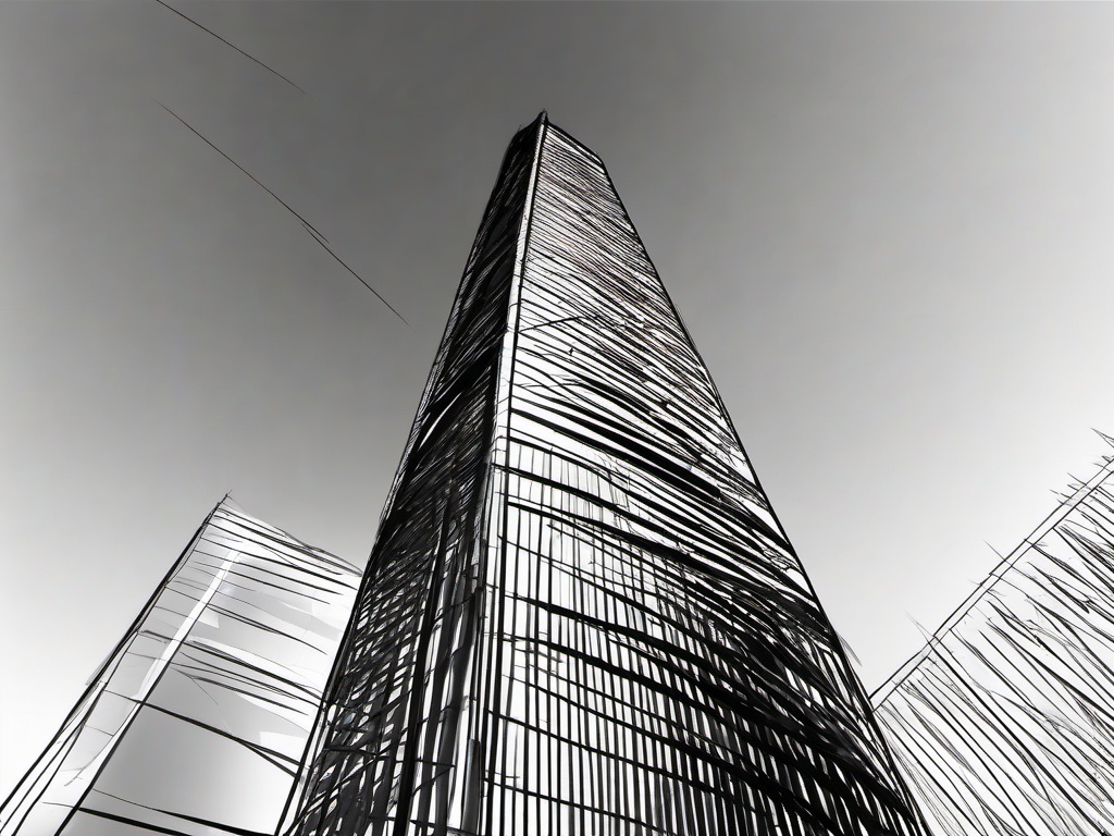 drawing of a skyscraper against the sky  minimal rough sketch scribbles,doodles,black and white