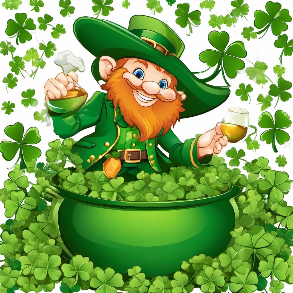 Leprechaun clipart - leprechaun surrounded by shamrocks  