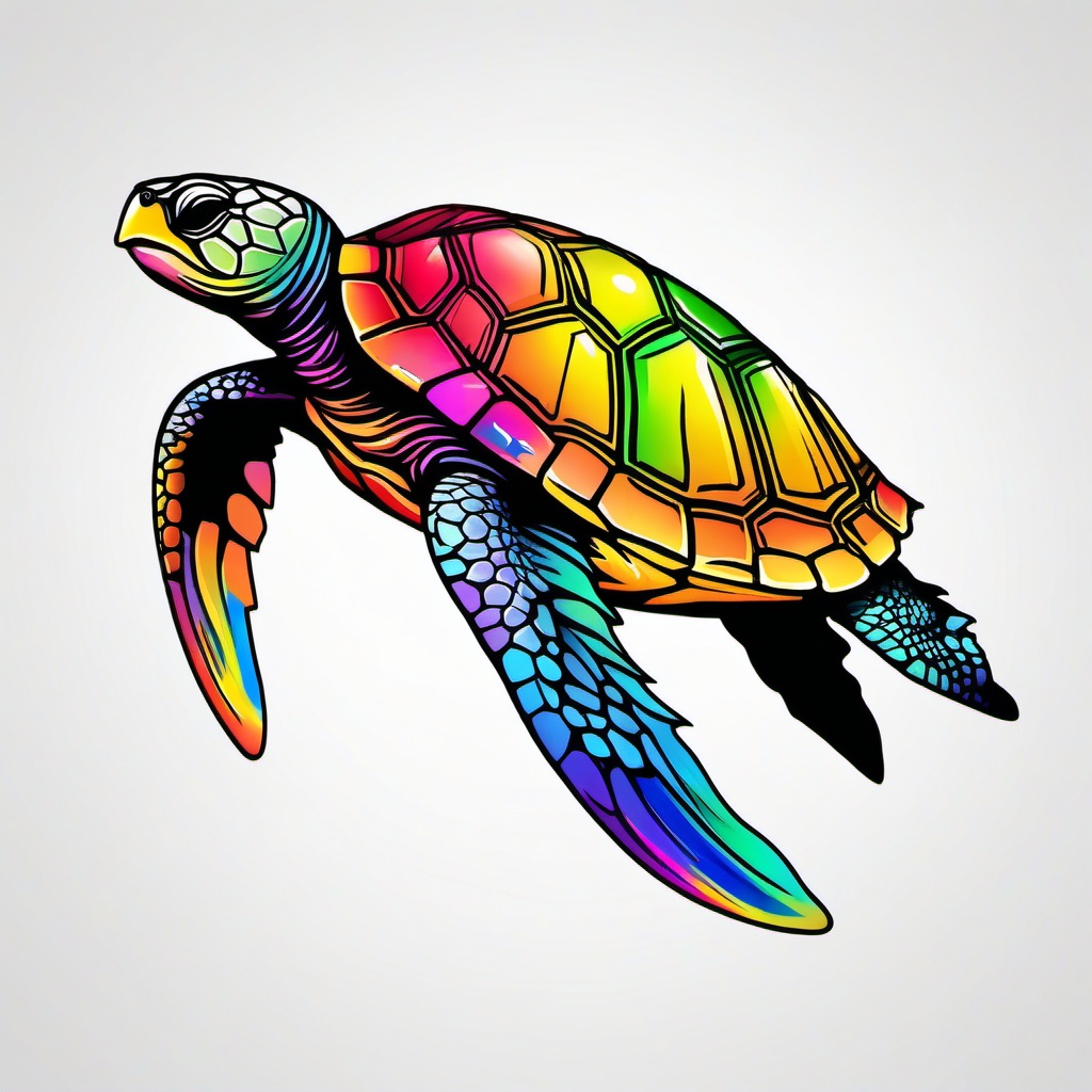 Rainbow Sea Turtle Tattoo - Add a burst of color to your ink with a rainbow sea turtle tattoo, celebrating the vibrant and diverse beauty of marine life.  simple color tattoo,minimal vector art,white background