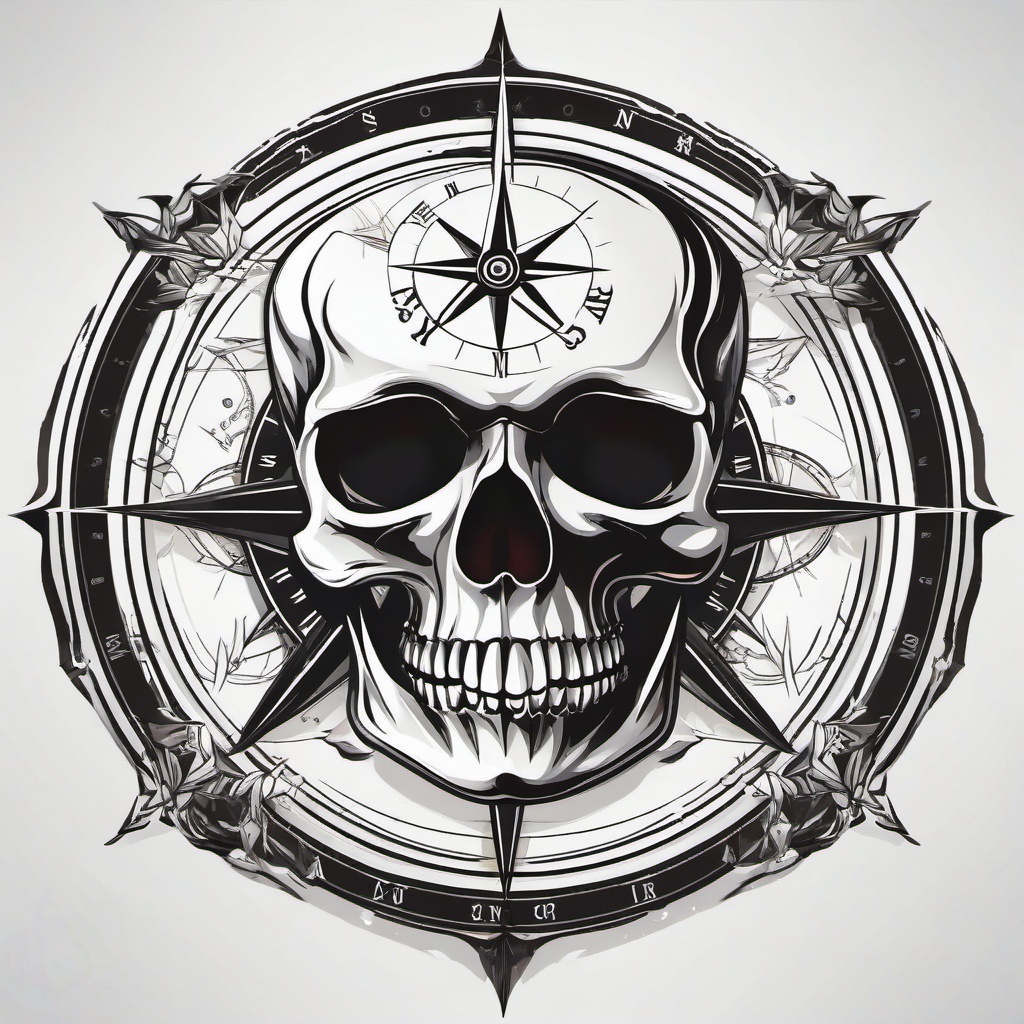 Skull and Compass Tattoo - Combination of a skull and compass motifs.  simple vector tattoo,minimalist,white background