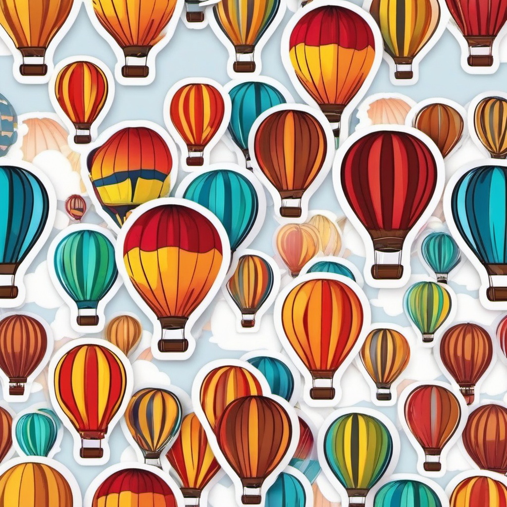 Hot Air Balloon Festival Sticker - Festive hot air balloons gathered in the sky, ,vector color sticker art,minimal