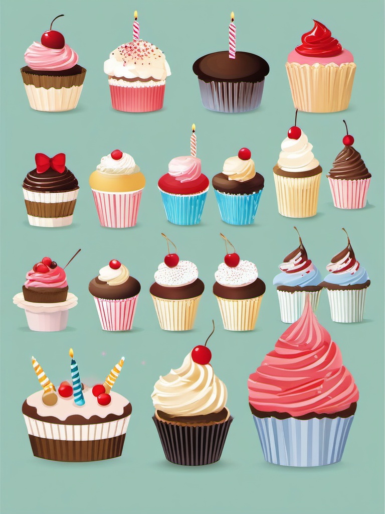 Birthday Cupcakes clipart - Delicious birthday cupcakes, ,vector color clipart,minimal