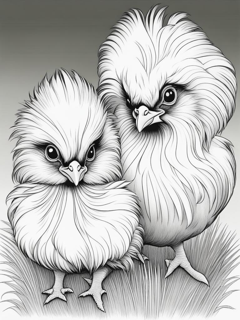 silkie chickens cute animals coloring page 