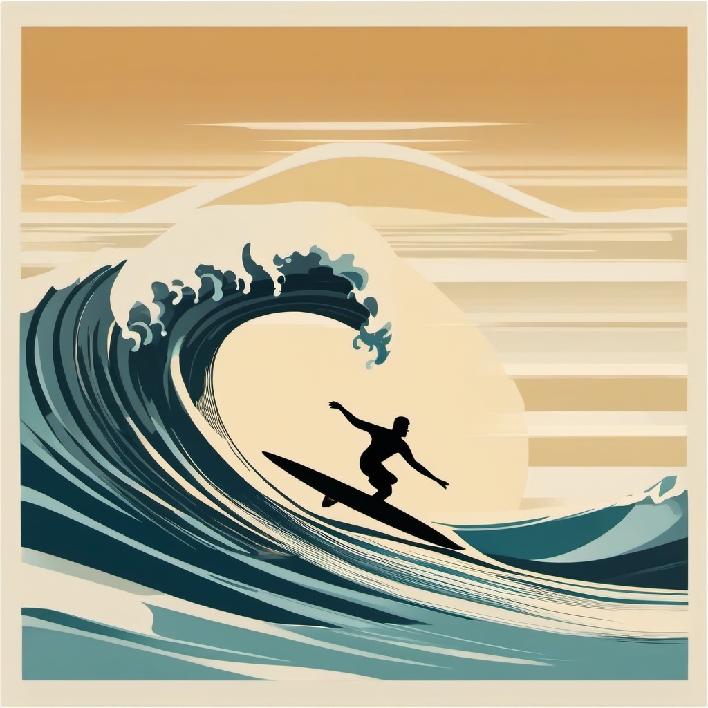 Surfboard Riding a Wave Clipart - A surfer riding a wave in the ocean.  color vector clipart, minimal style