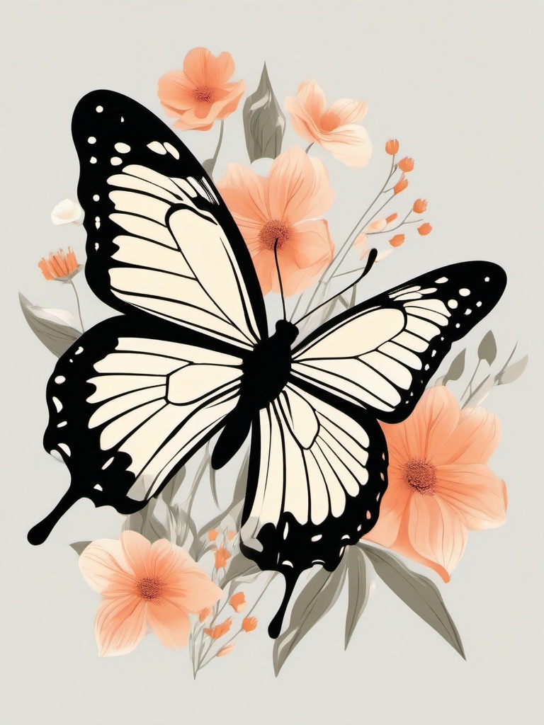 Butterfly Clipart - A graceful butterfly in the garden.  color clipart, minimalist, vector art, 