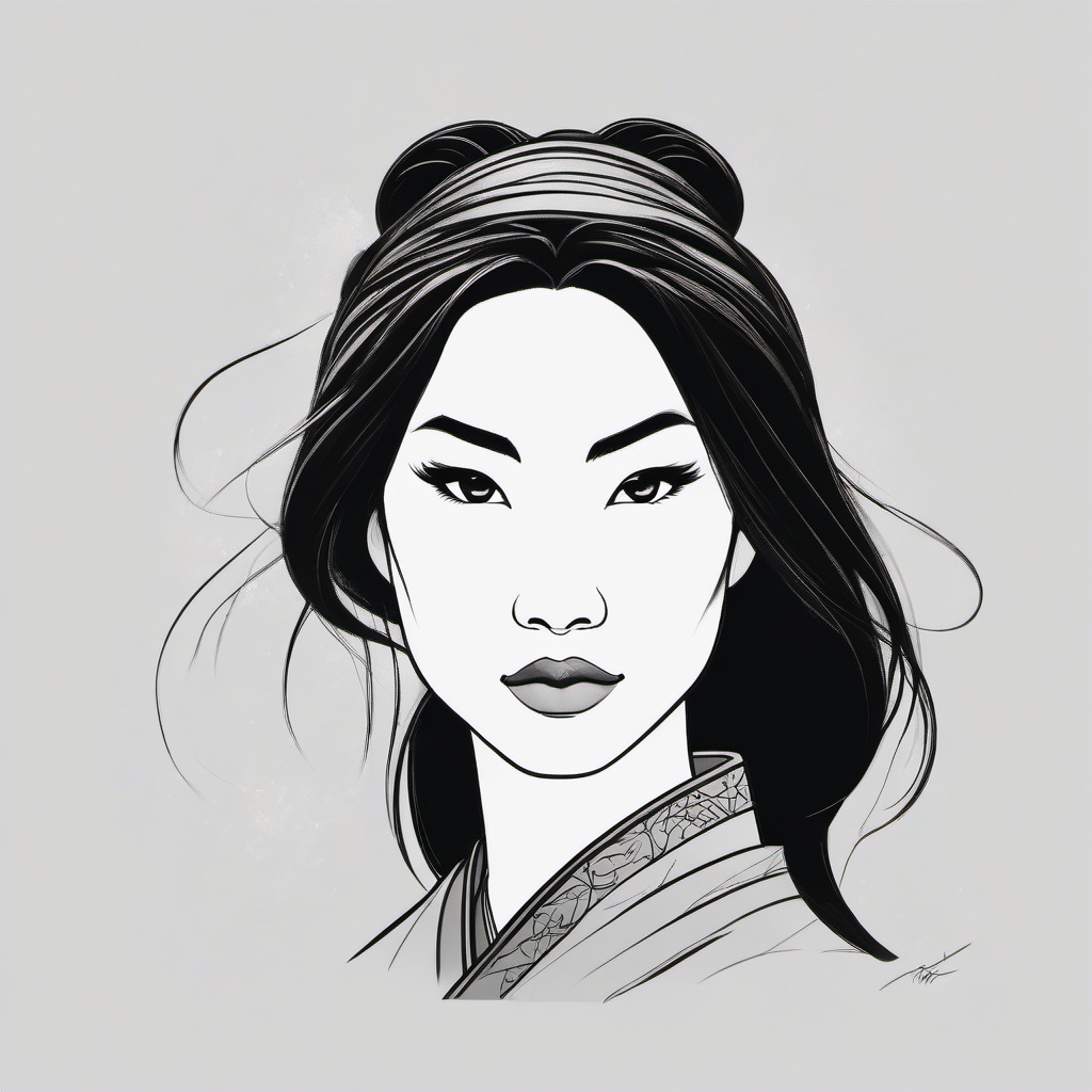 drawing of mulan  minimal rough scribbles,doodles,black and white