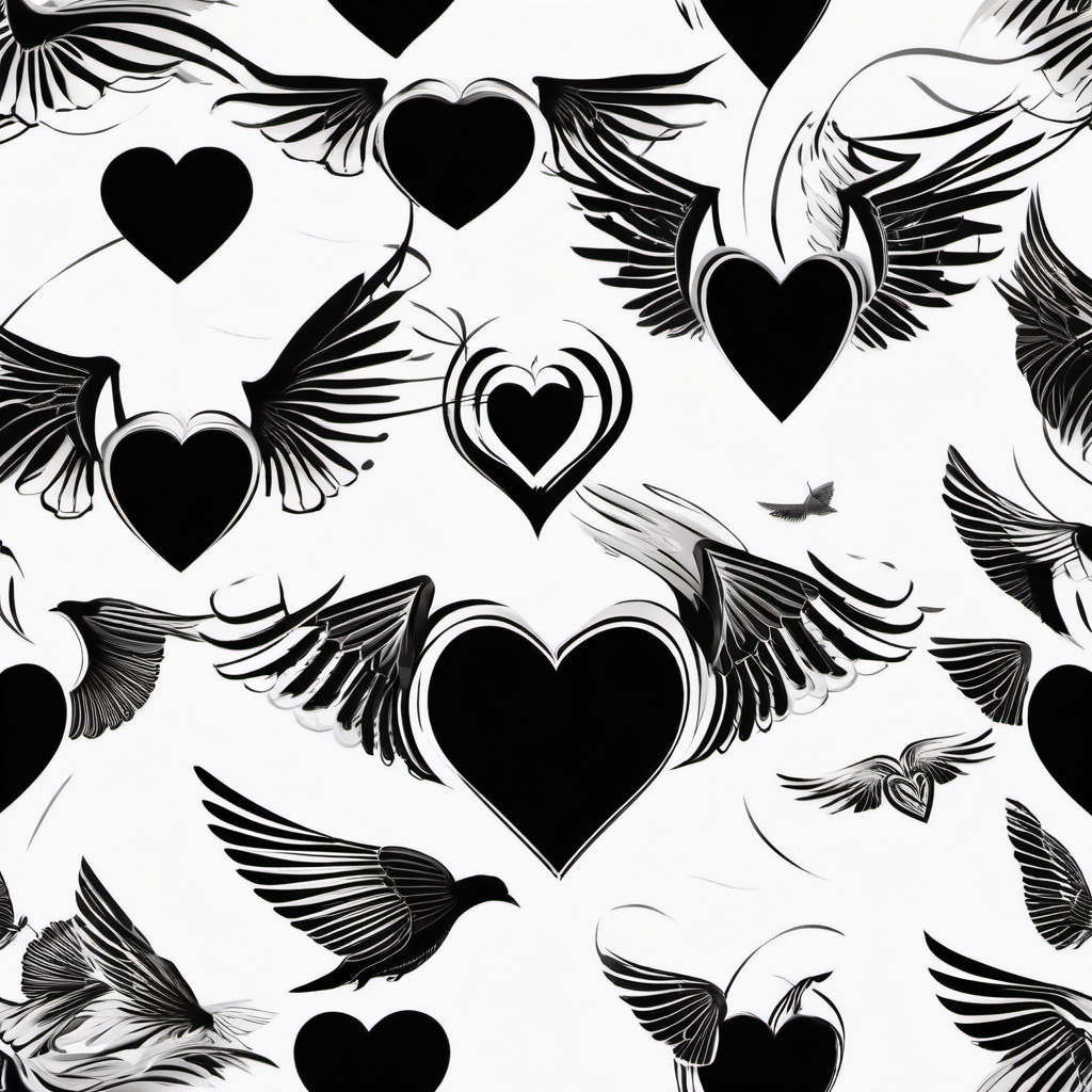 Winged black heart tattoo. Flight of shadowed love.  minimalist black white tattoo style