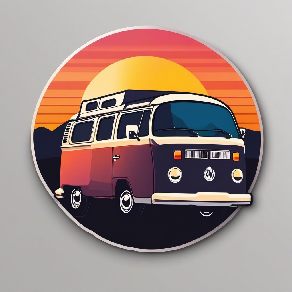 Campervan and Sunset Emoji Sticker - Chasing sunsets on the road, , sticker vector art, minimalist design