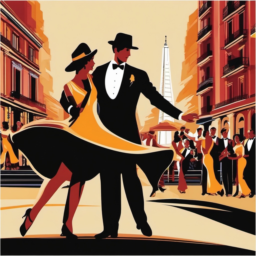 Buenos Aires clipart - Obelisco and Tango dancers in Argentina,  color vector clipart