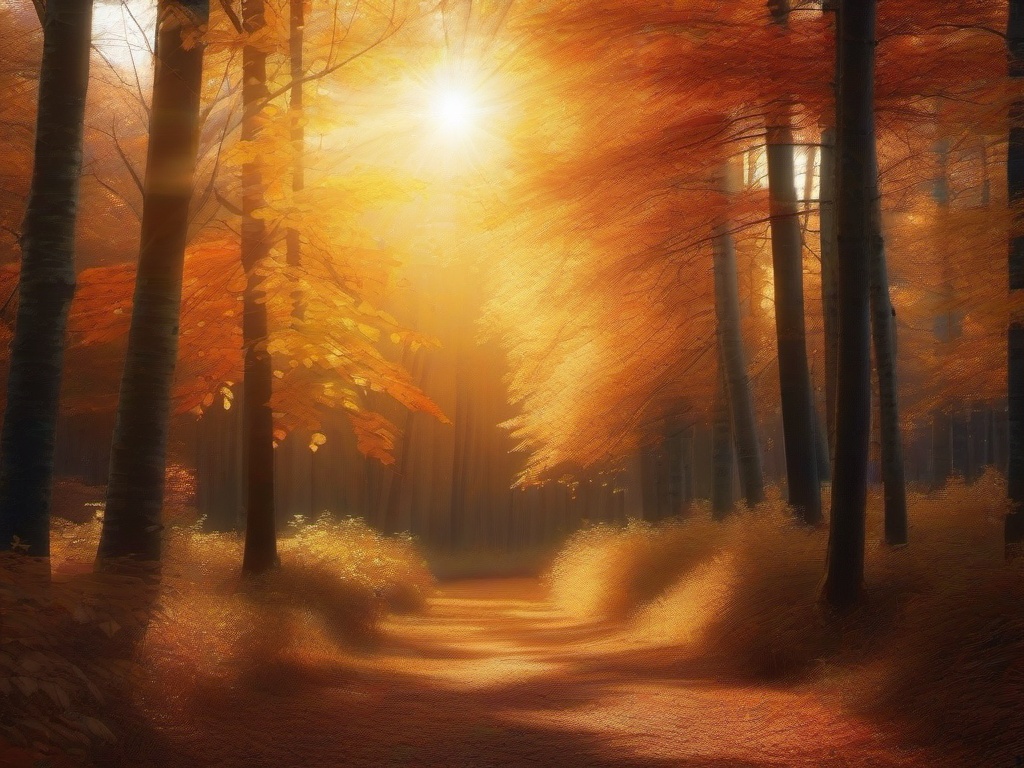 Thanksgiving Wallpaper-A peaceful autumn forest, with soft sunlight filtering through the trees, creating a serene Thanksgiving atmosphere.  aesthetic background wallpaper