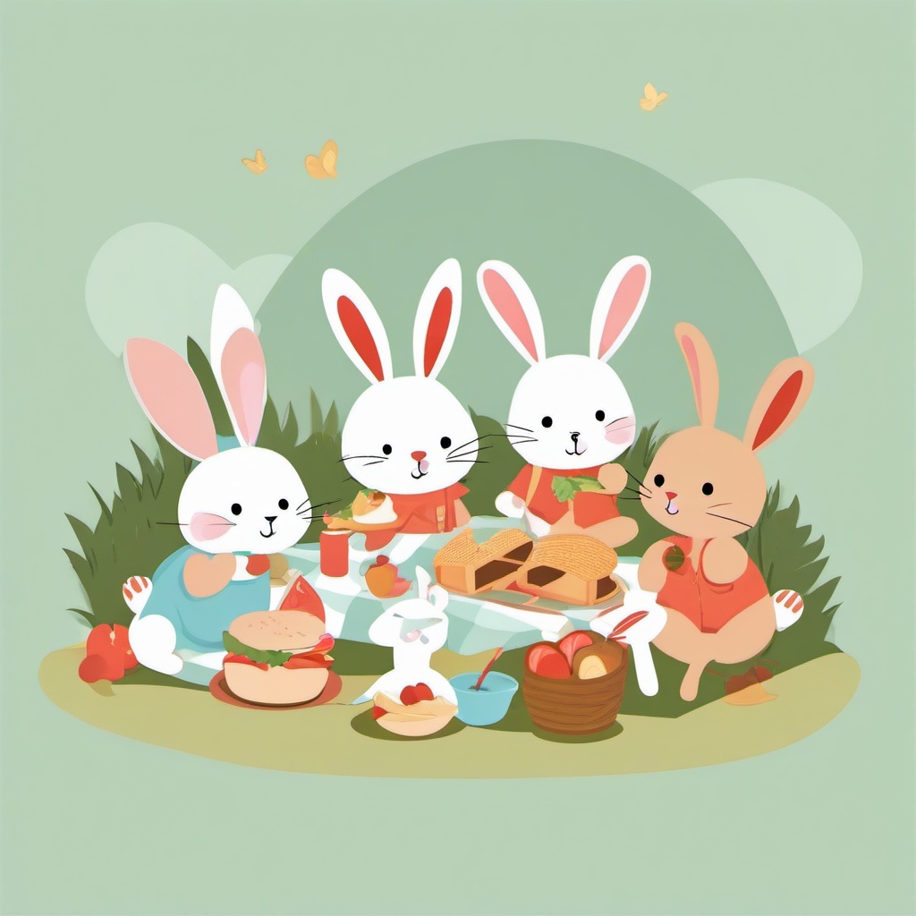 Rabbit clipart - rabbit enjoying a picnic with friends  color,minimalist,vector clipart