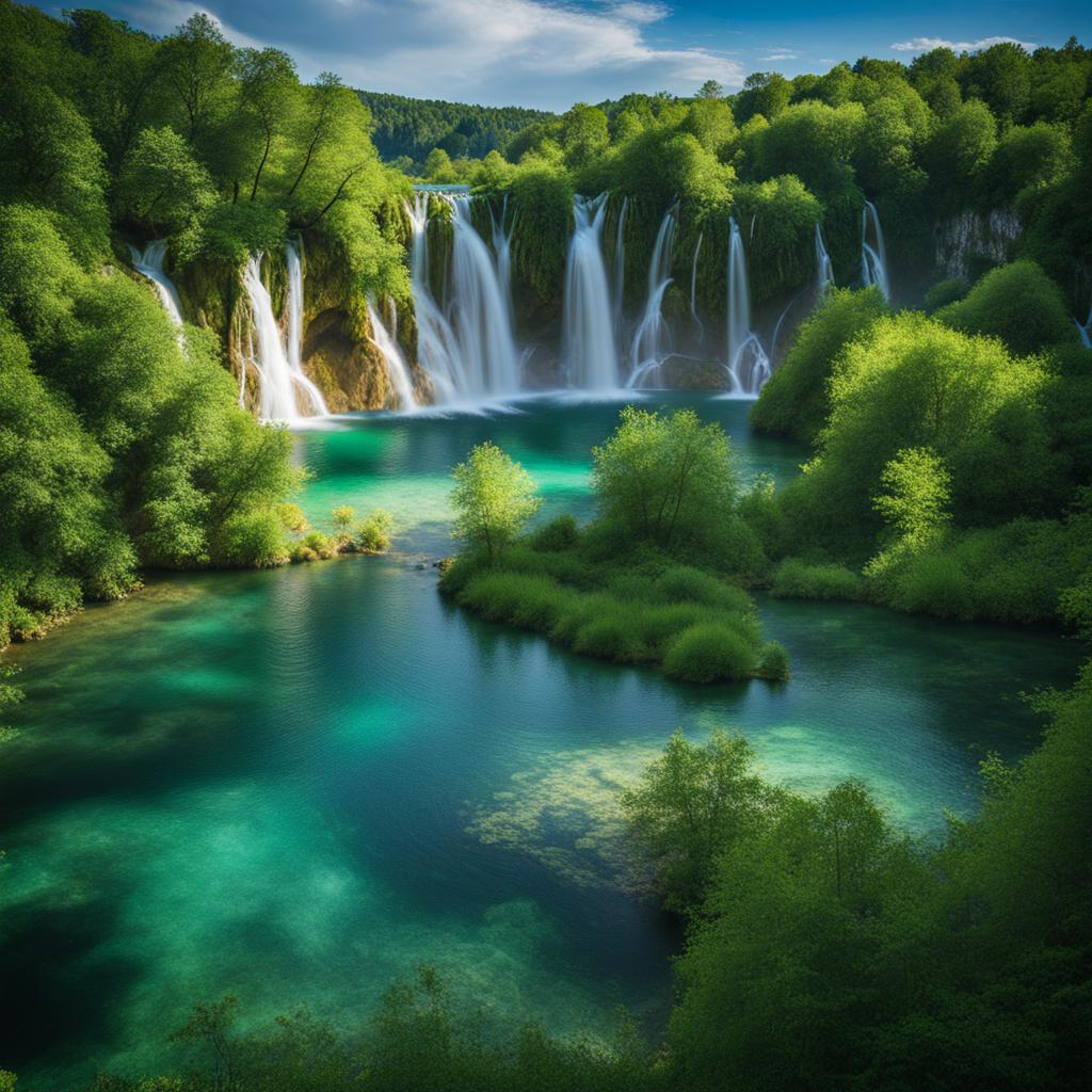 plitvice lakes national park, croatia - illustrate the serene beauty of cascading waterfalls and crystal-clear lakes under a starry croatian night. 