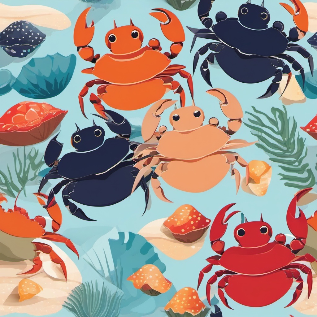 Crab clipart - crab with colorful shells on a shore  color,minimalist,vector clipart