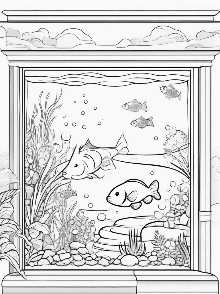 Puppy and Fish Coloring Pages - Silly Scene of Puppy Watching Fish  minimal black outline printable sheet, coloring page