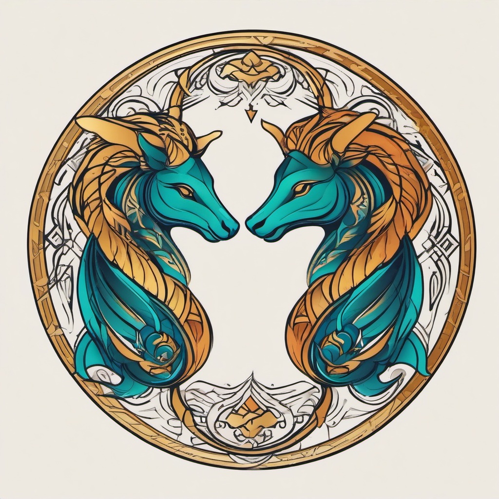 combined pisces and aries tattoo  simple vector color tattoo