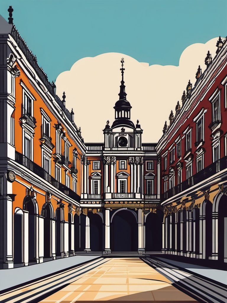 Madrid clipart - Royal Palace of Madrid and Plaza Mayor, ,color clipart vector style