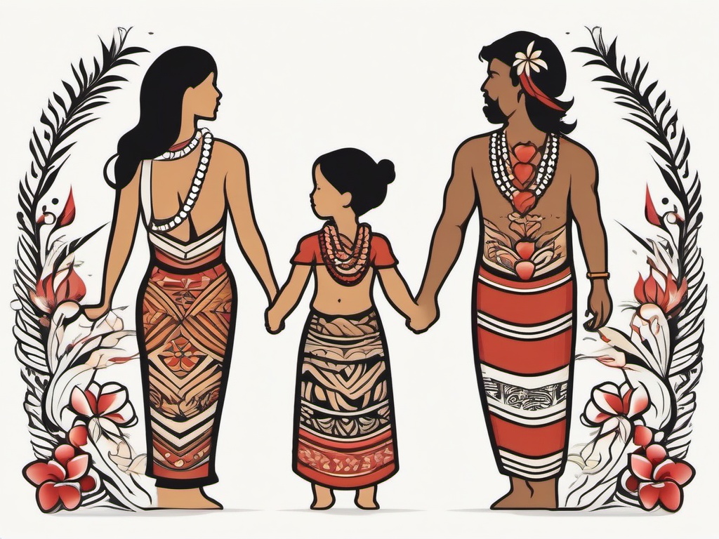 Hawaiian Family Tattoo - Celebrate the bond of family with a Hawaiian-themed tattoo that embodies familial connections.  simple vector color tattoo,minmal,white background